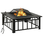 vidaXL Garten Feuerstelle mit Schürhaken 81x81x47 cm XXL Stahl