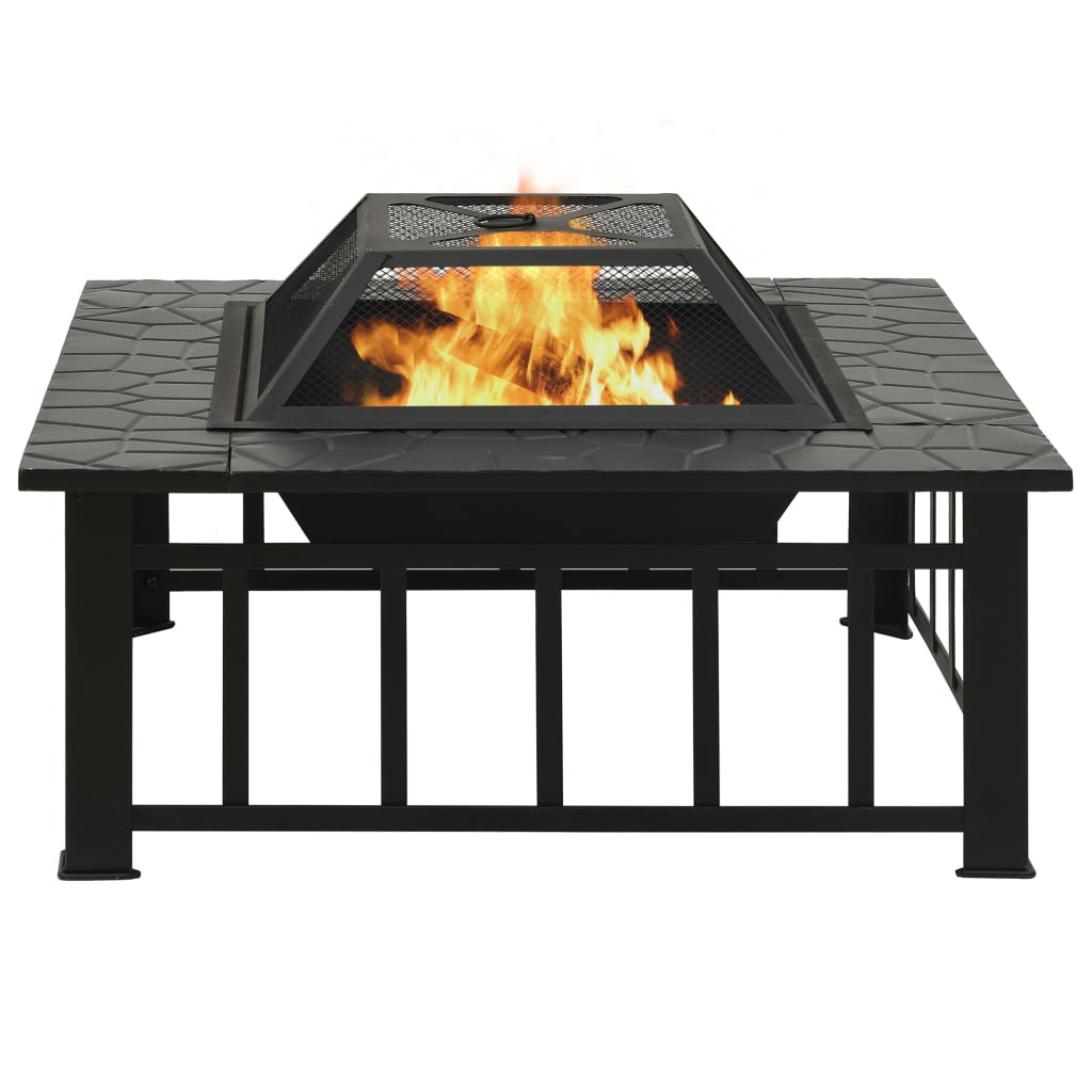 vidaXL Garten Feuerstelle mit Schürhaken 81x81x47 cm XXL Stahl