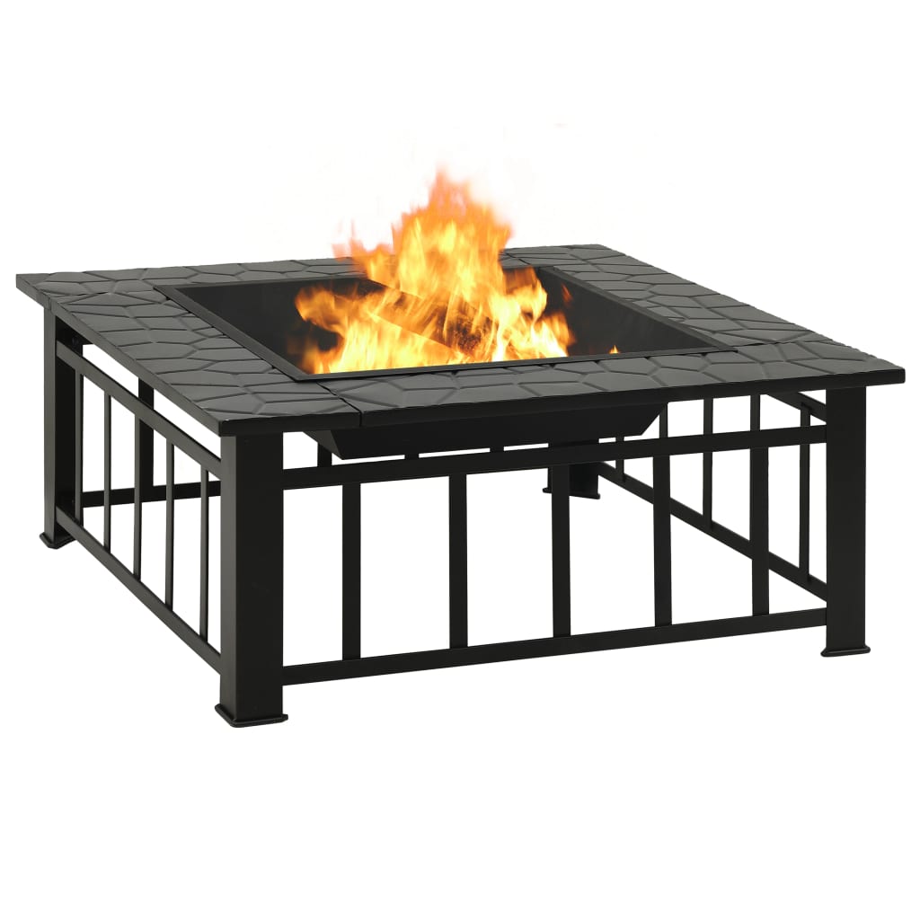 vidaXL Garten Feuerstelle mit Schürhaken 81x81x47 cm XXL Stahl