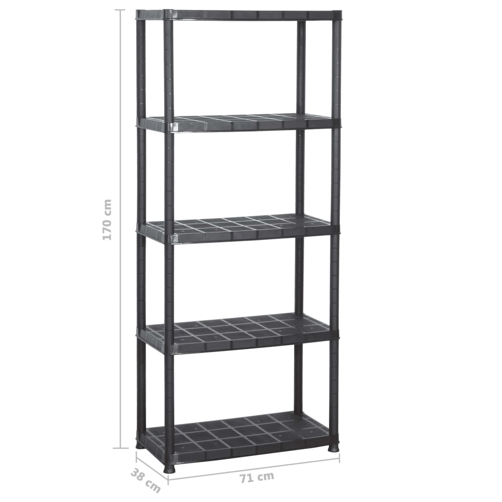 vidaXL Lagerregal 5-Tier Schwarz 71x38x170 cm Kunststoff