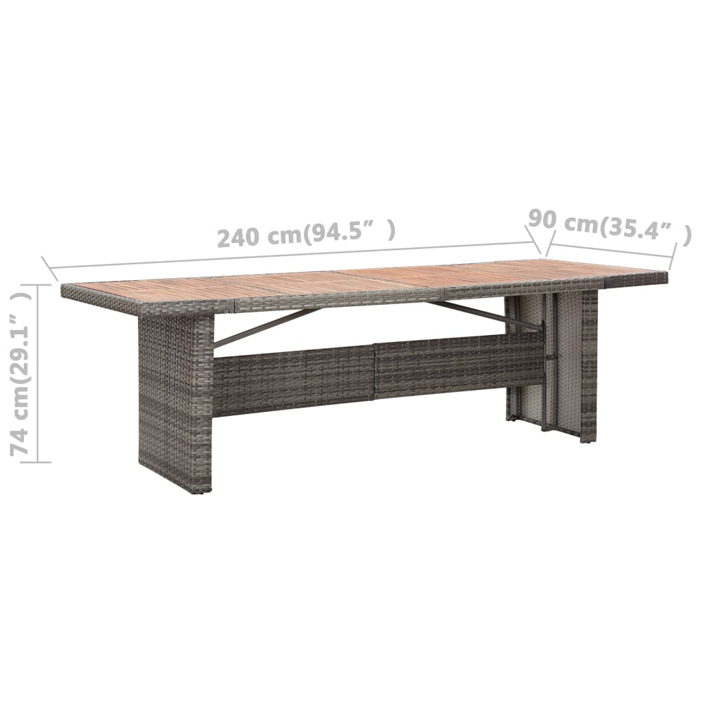 vidaXL Gartentisch 240x90x74 cm Poly Rattan und Massivholz Akazie