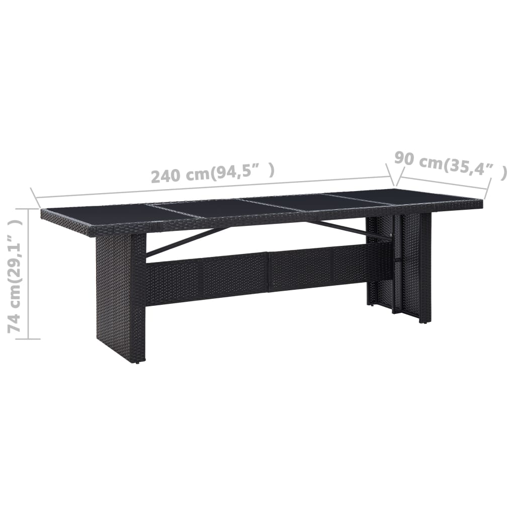 vidaXL Gartentisch Schwarz 240x90x74 cm Poly-Rattan und Glas