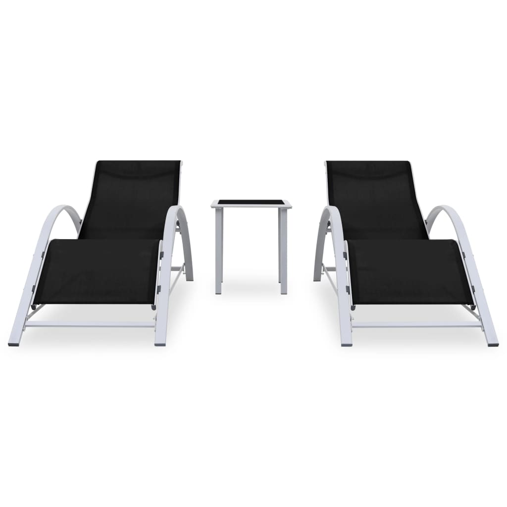 vidaXL Sonnenliegen 2 Stk. mit Tisch Aluminium Schwarz
