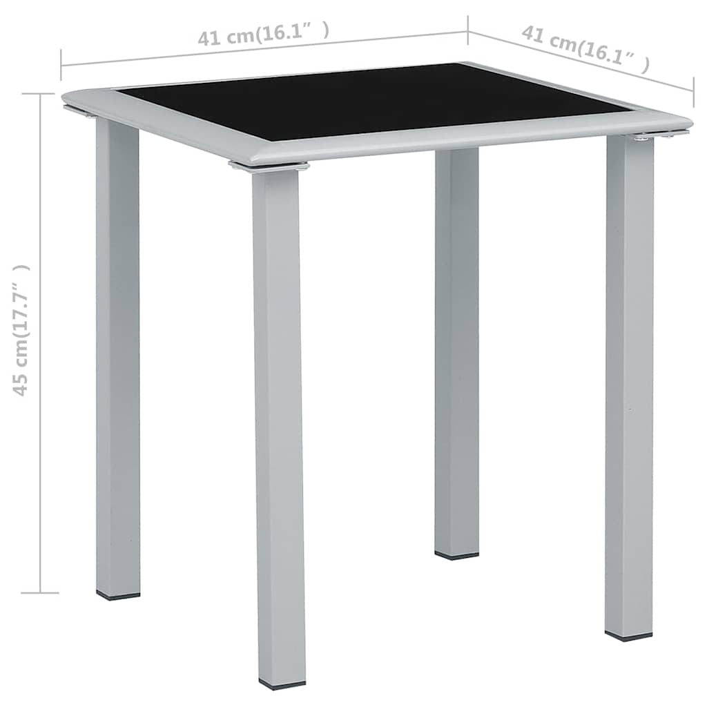 vidaXL Gartentisch Schwarz und Silbern 41x41x45 cm Stahl und Glas
