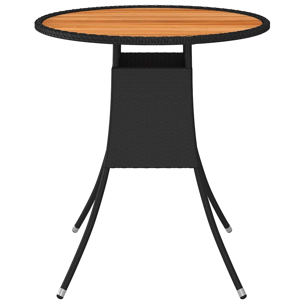 vidaXL Garten-Esstisch Schwarz Ø 70 cm Poly Rattan Massivholz Akazie