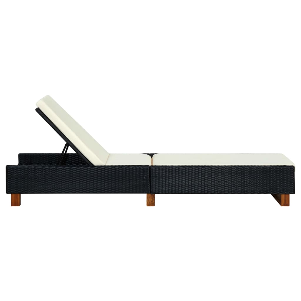 vidaXL Sonnenliege mit Auflage Poly Rattan Schwarz