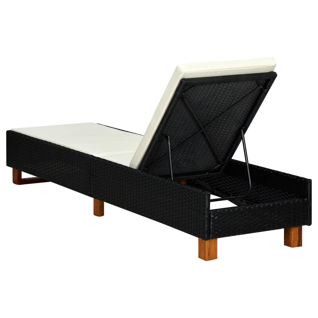 vidaXL Sonnenliege mit Auflage Poly Rattan Schwarz