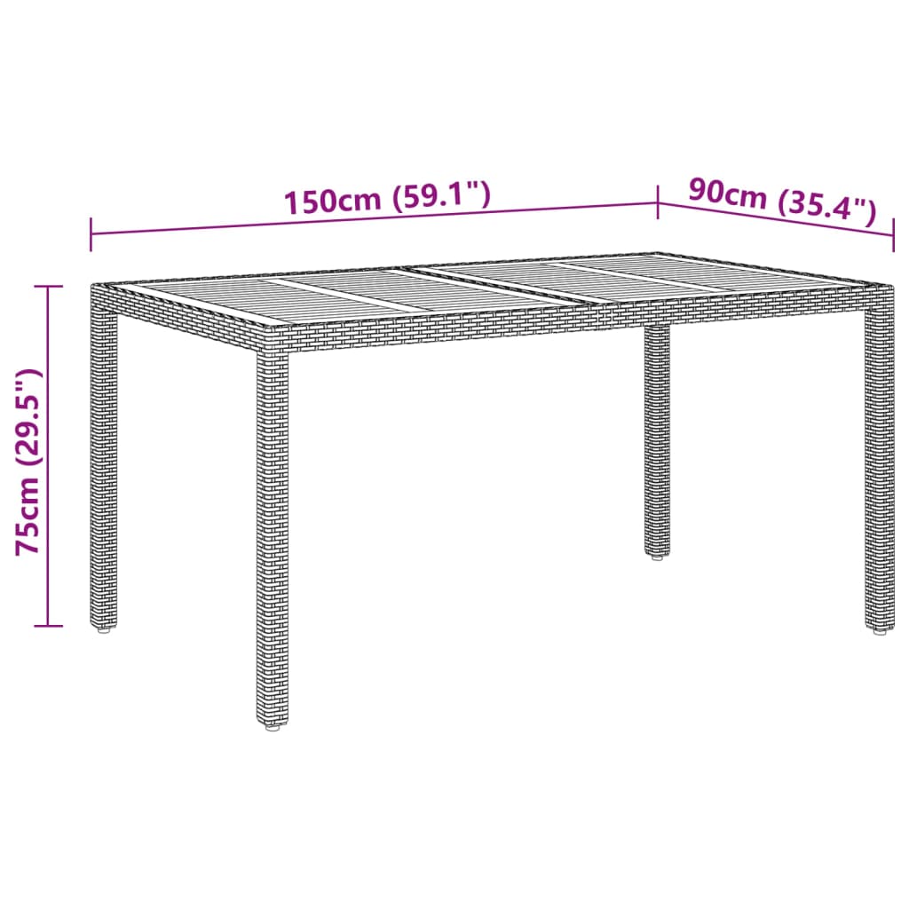 vidaXL Gartentisch 150x90x75 cm Akazienholz und Poly Rattan Schwarz