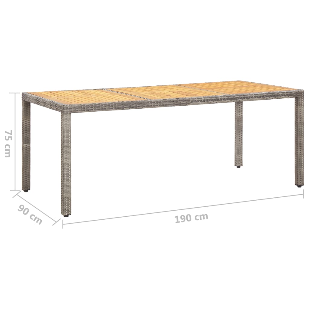 vidaXL Gartentisch Grau 190x90x75 cm Poly Rattan und Akazienholz