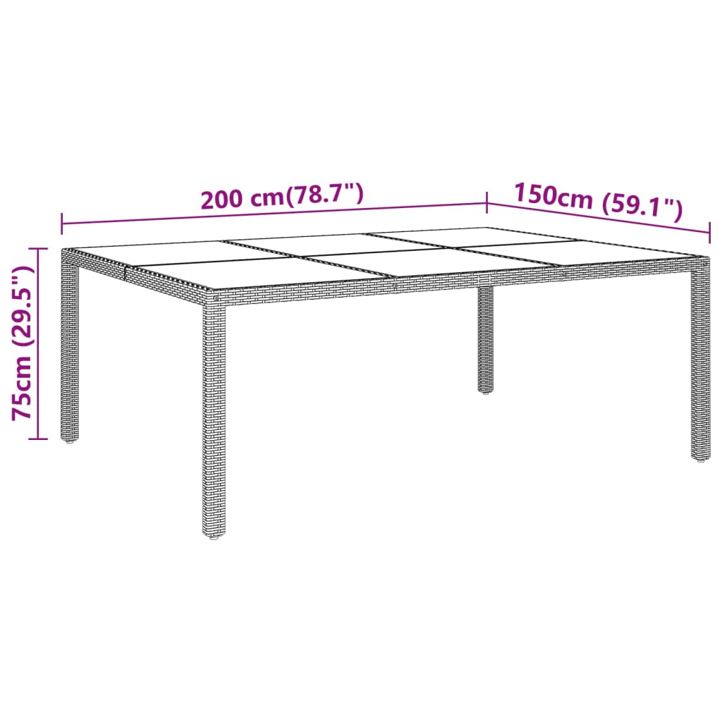vidaXL Gartentisch mit Glasplatte Braun 200x150x75 cm Rattan