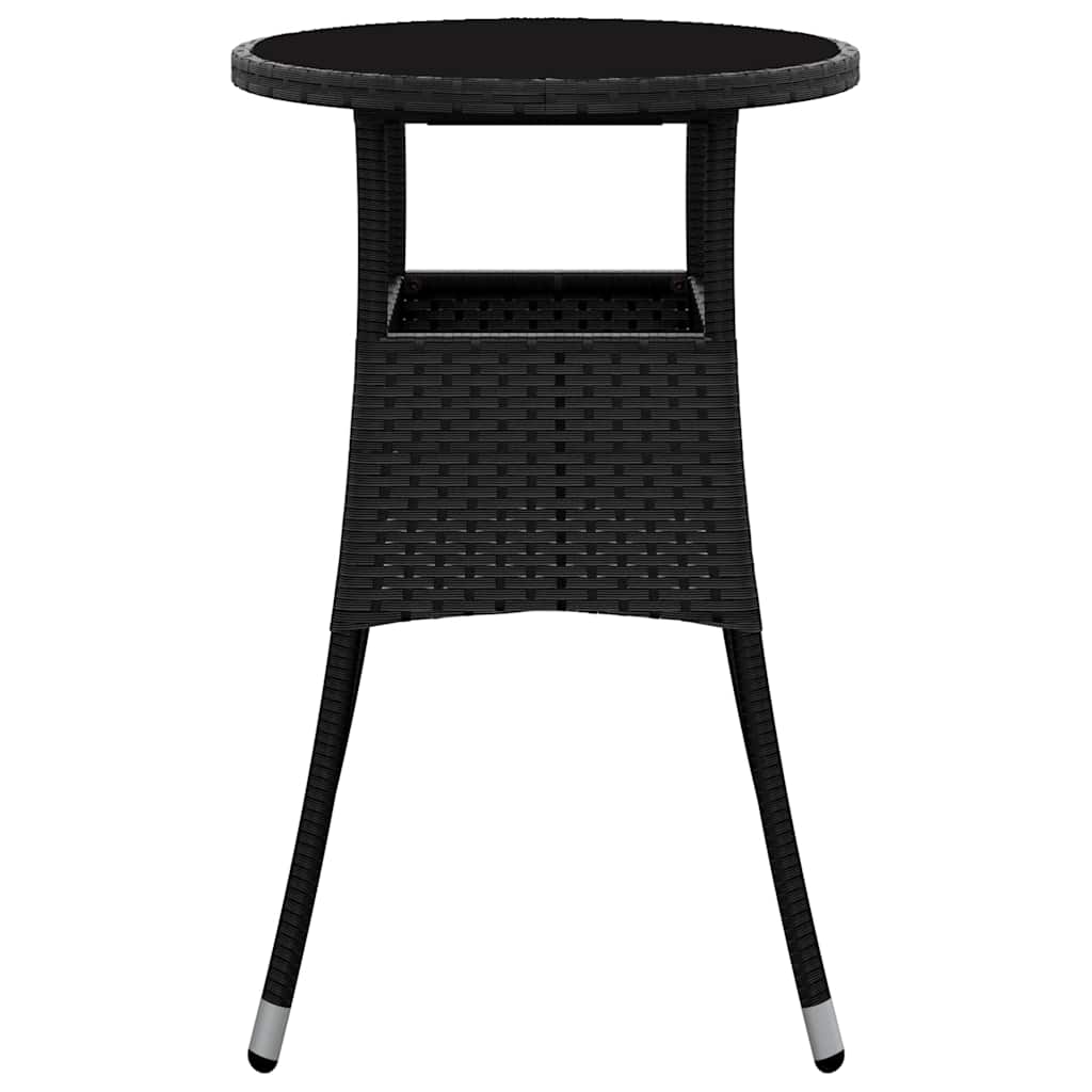vidaXL Gartentisch Ø60x75 cm Hartglas und Poly Rattan Schwarz