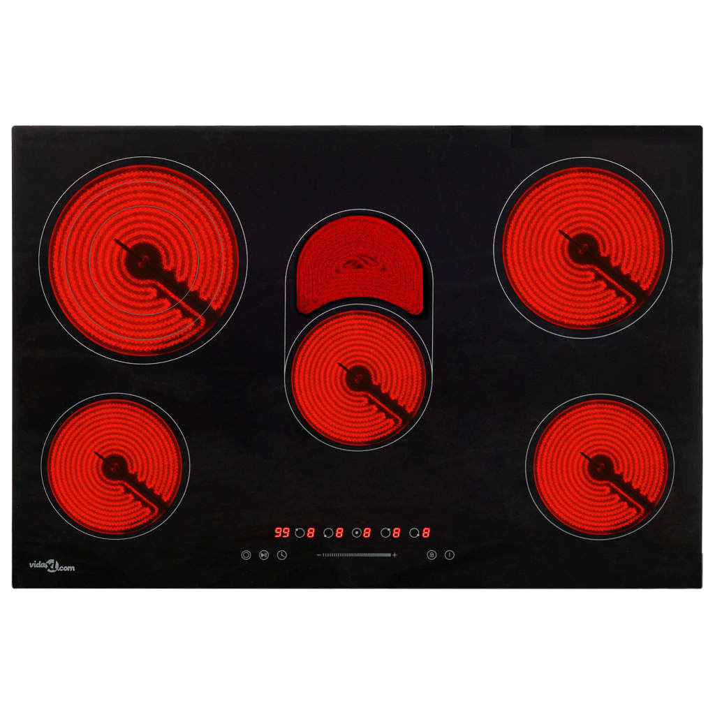vidaXL Glaskeramik-Kochfeld mit 5 Platten Touch Control 90cm cm 8500 W