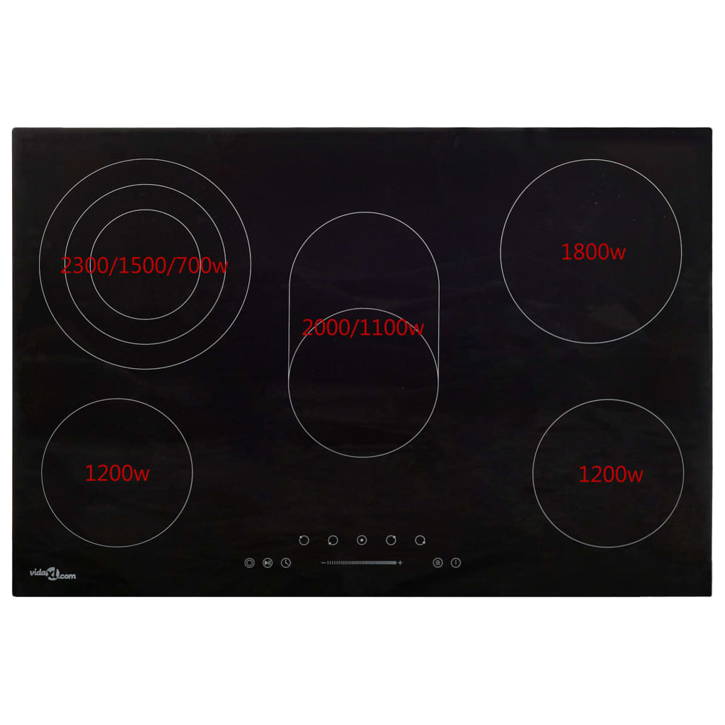 vidaXL Glaskeramik-Kochfeld mit 5 Platten Touch Control 90cm cm 8500 W