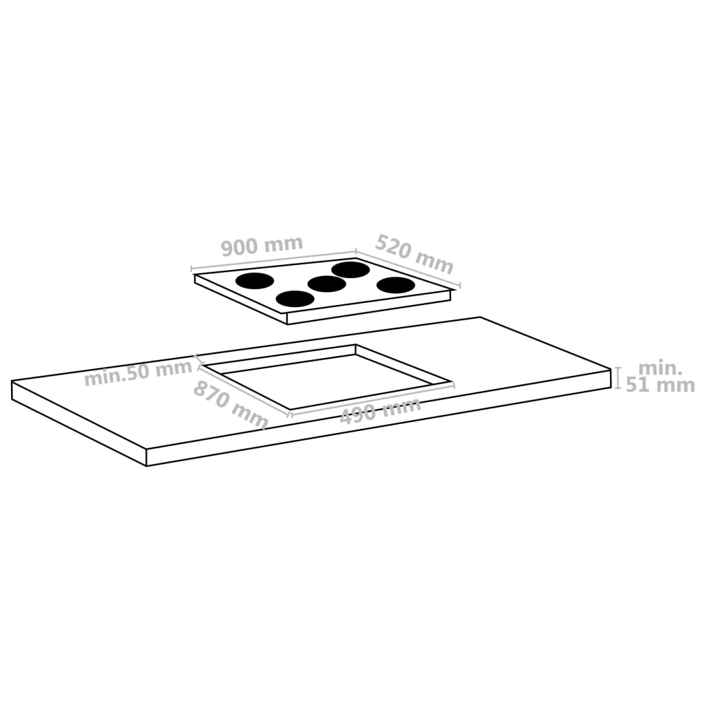 vidaXL Glaskeramik-Kochfeld mit 5 Platten Touch Control 90cm cm 8500 W