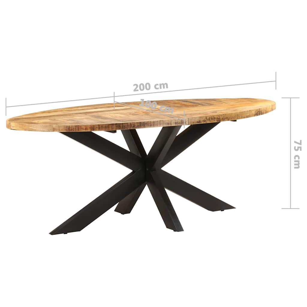 vidaXL Esstisch Oval 200x100x75 cm Raues Mangoholz