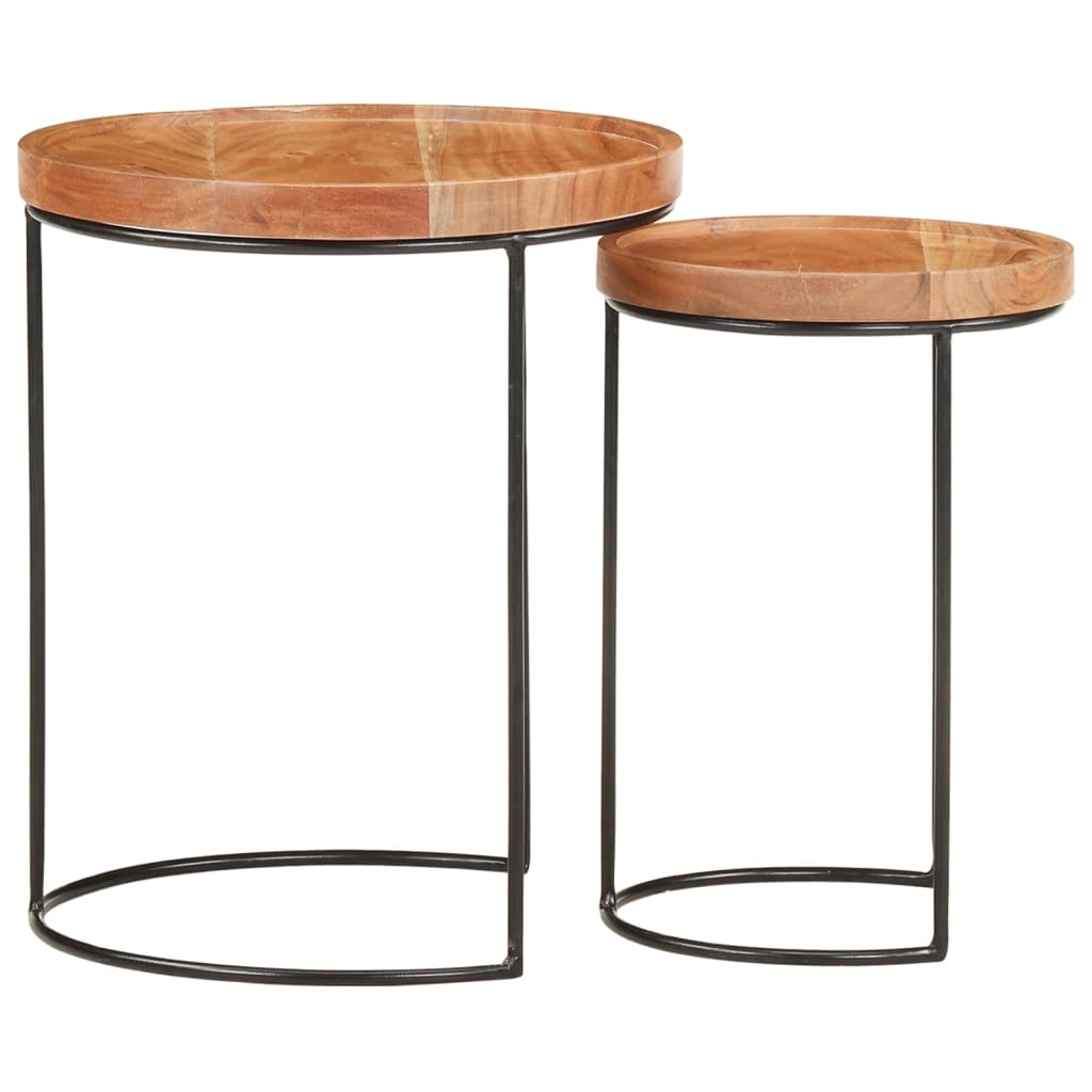 vidaXL 2-tlg. Couchtisch-Set Massivholz Akazie und Stahl