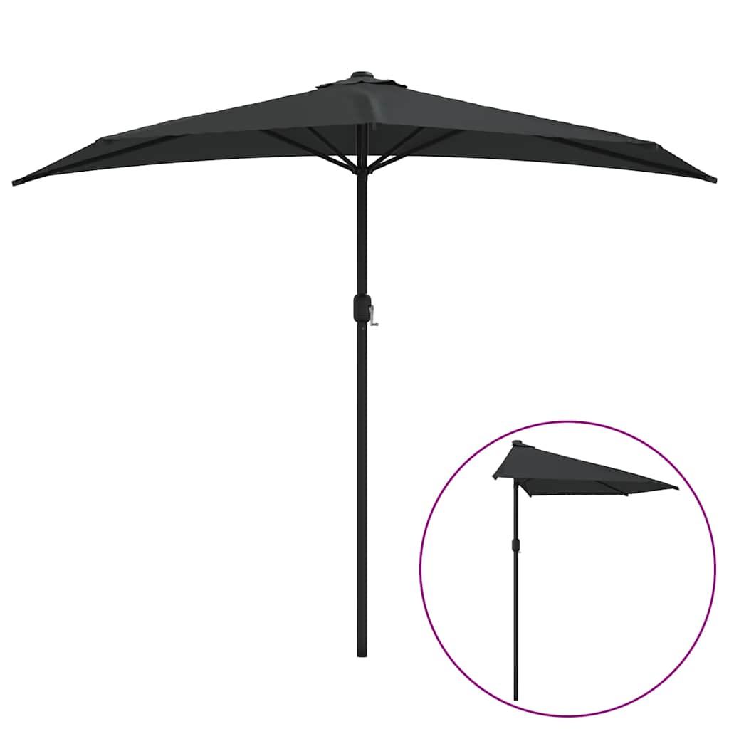 vidaXL Balkon-Sonnenschirm Alu-Mast Schwarz 270x144x222cm Halbrund