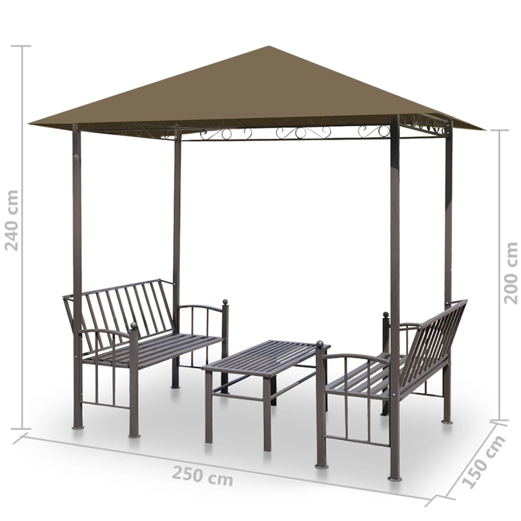 vidaXL Gartenpavillon mit Tisch und Bänken 2,5x1,5x2,4 m Taupe 180 g/m²