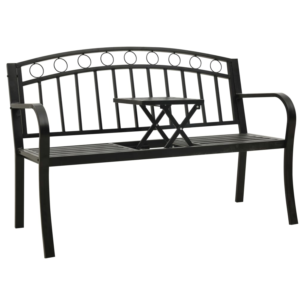 vidaXL Gartenbank mit Tisch 125 cm Stahl Schwarz