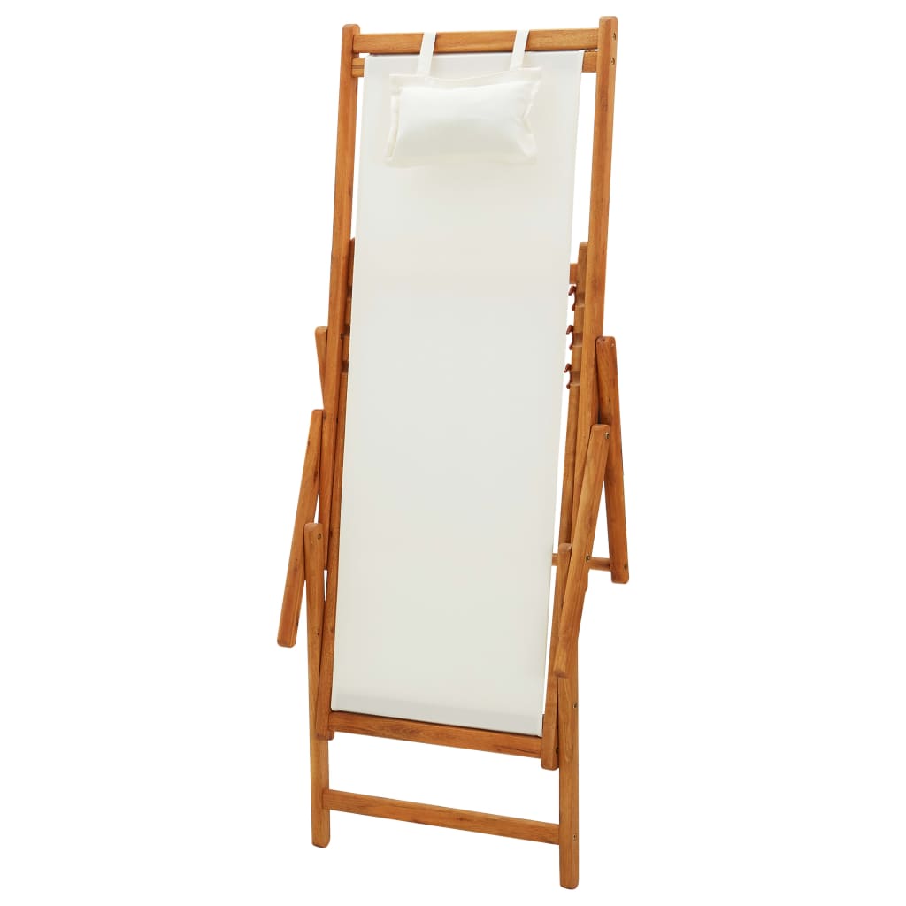 vidaXL Klappbarer Strandstuhl Eukalyptus Massivholz und Stoff Creme
