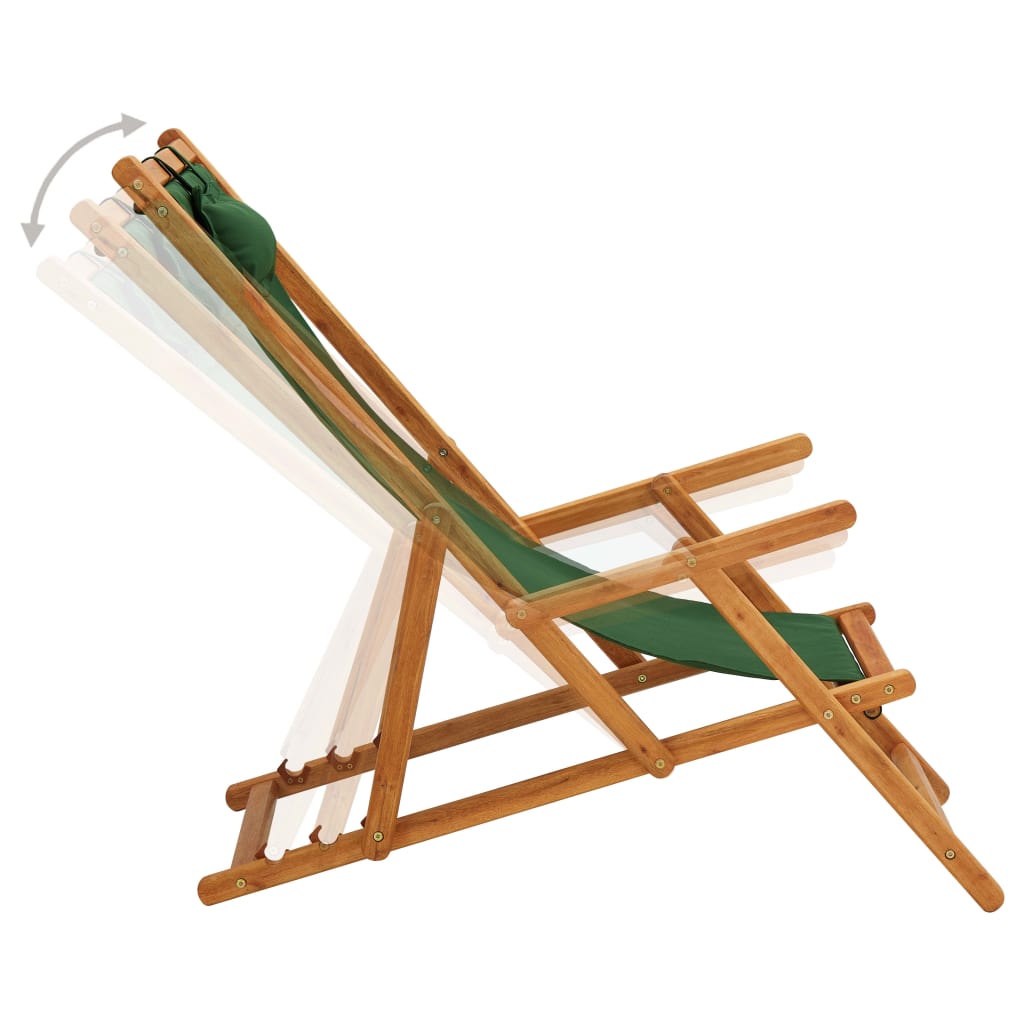 vidaXL Strandstuhl Klappbar Massivholz Eukalyptus und Stoff Grün