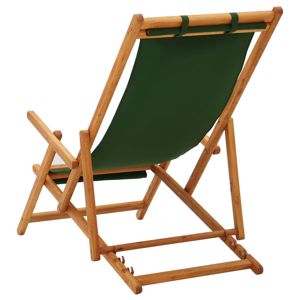 vidaXL Strandstuhl Klappbar Massivholz Eukalyptus und Stoff Grün