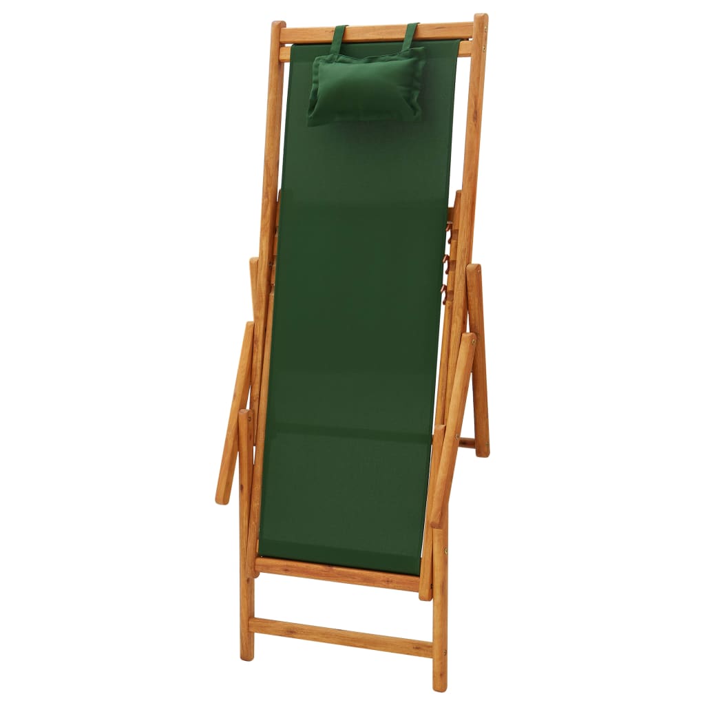 vidaXL Strandstuhl Klappbar Massivholz Eukalyptus und Stoff Grün