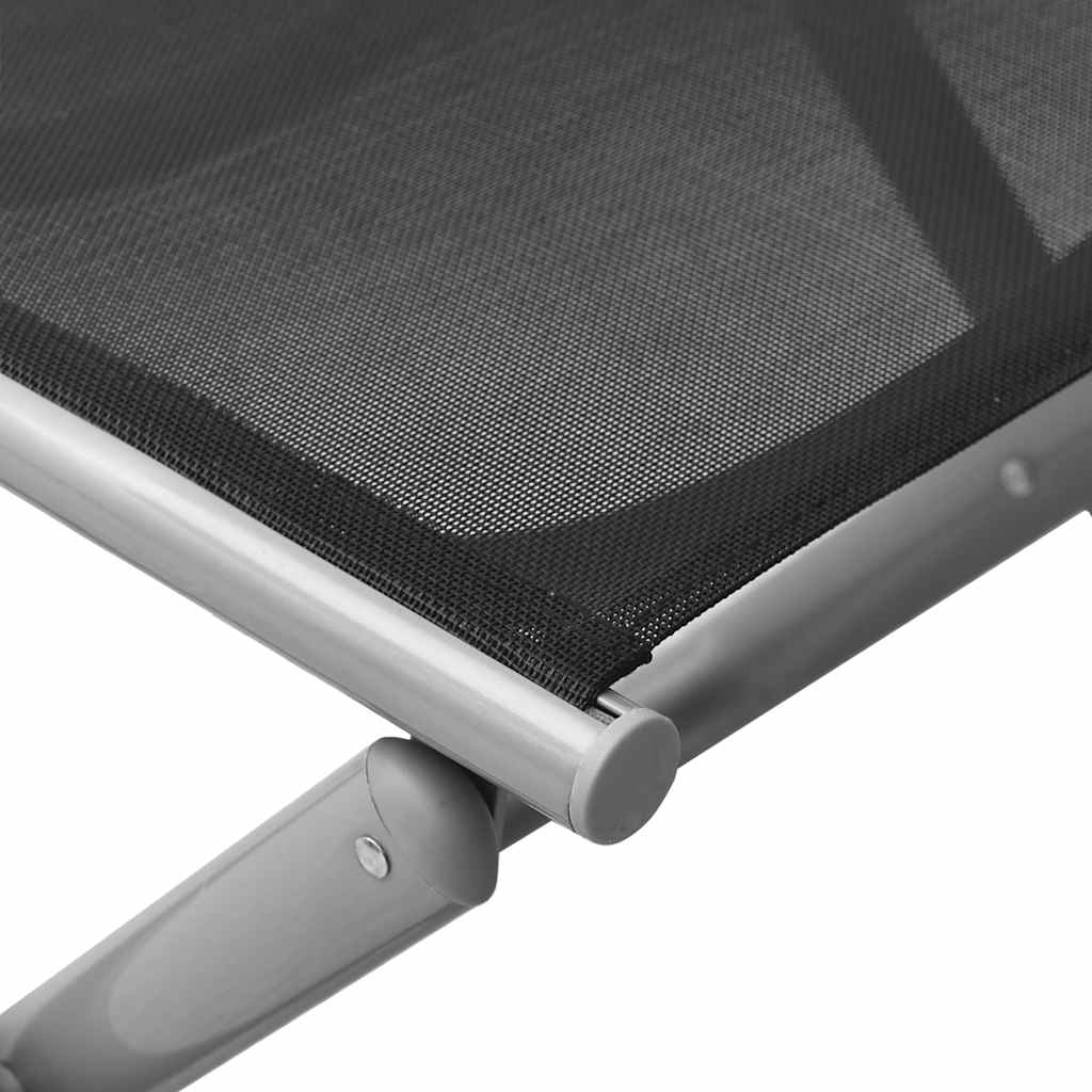 vidaXL Klappbare Fußstütze Schwarz und Silbern Textilene und Aluminium