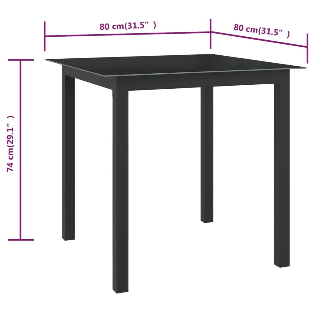 vidaXL Gartentisch Schwarz 80x80x74 cm Aluminium und Glas