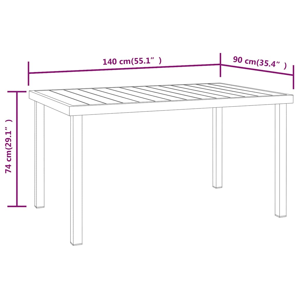 vidaXL Gartentisch Schwarz 140x90x74 cm Aluminium und WPC