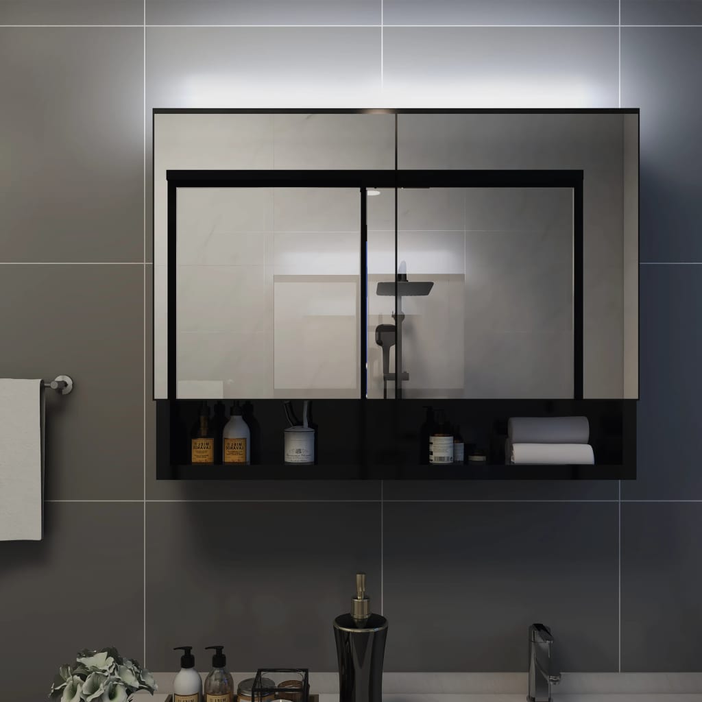 vidaXL LED-Spiegelschrank fürs Bad Schwarz 80x15x60 cm MDF