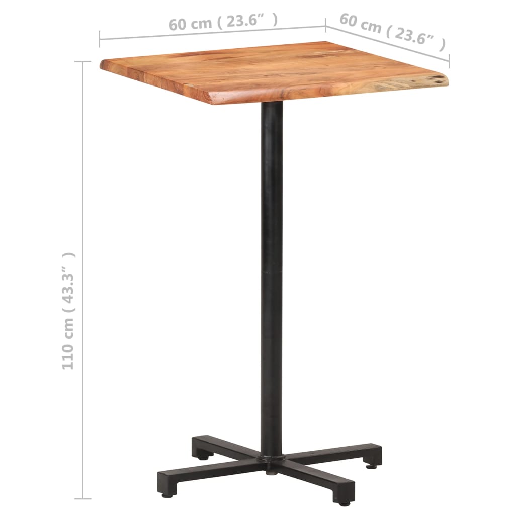 vidaXL Bartisch mit Baumkanten 60x60x110 cm Akazie Massivholz