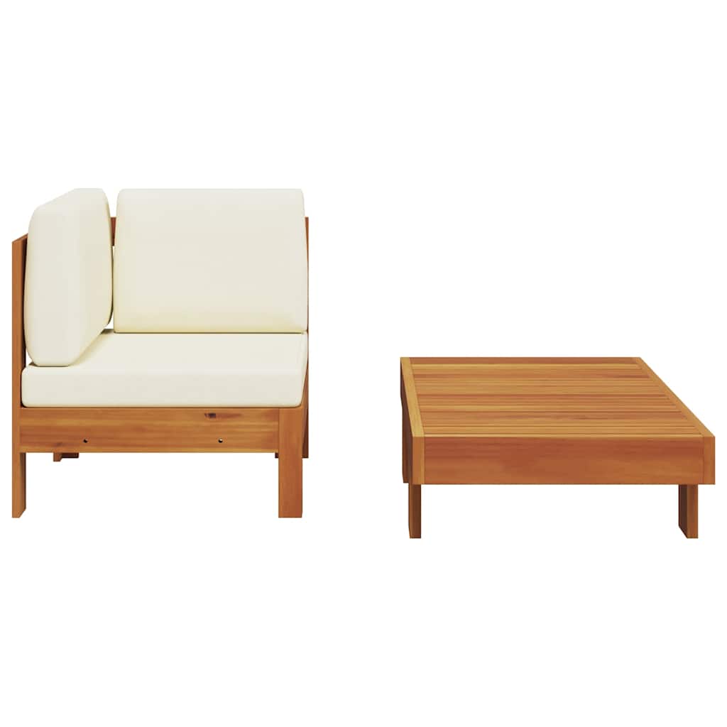 vidaXL 2-tlg. Garten-Lounge-Set mit Cremeweißen Kissen Akazienholz