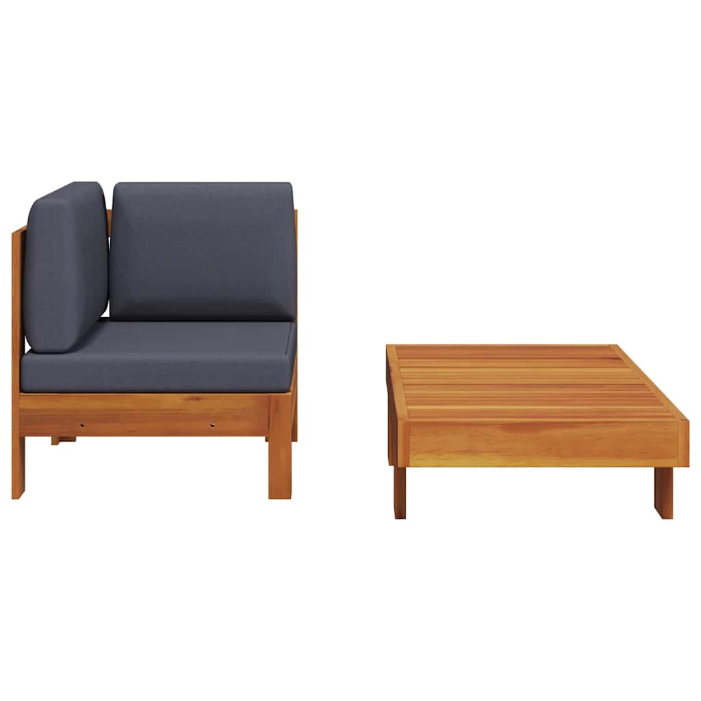 vidaXL 2-tlg. Garten-Lounge-Set mit Dunkelgrauen Kissen Akazienholz