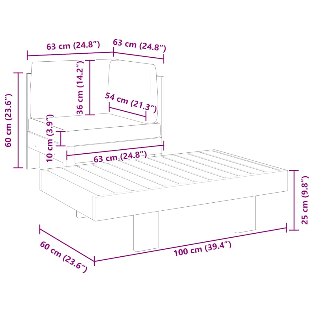 vidaXL 2-tlg. Garten-Lounge-Set mit Dunkelgrauen Kissen Akazienholz
