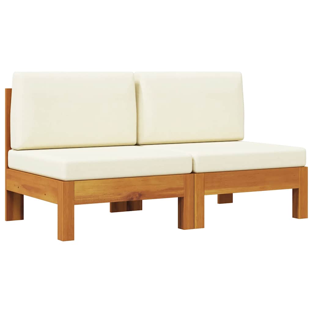 vidaXL Mittelsofas 2 Stk. mit Cremeweißen Kissen Massivholz Akazie