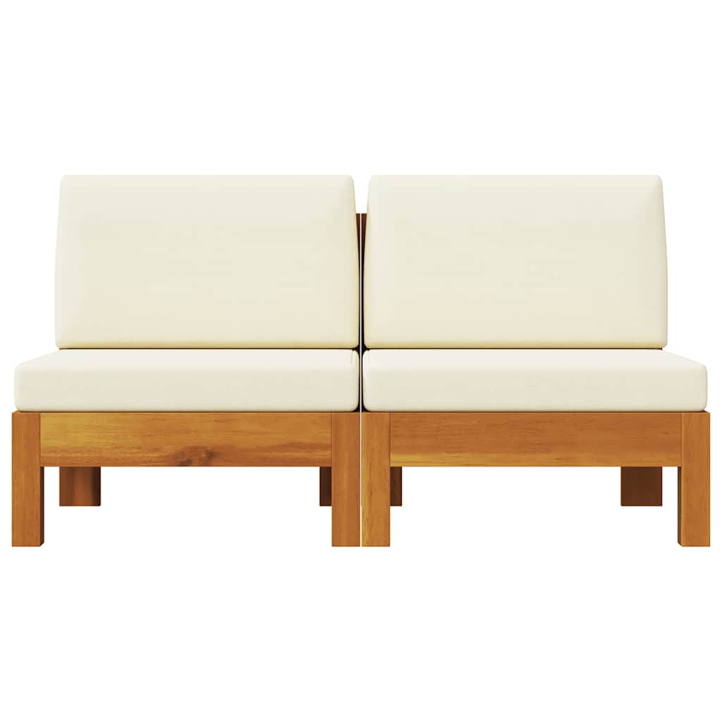 vidaXL Mittelsofas 2 Stk. mit Cremeweißen Kissen Massivholz Akazie