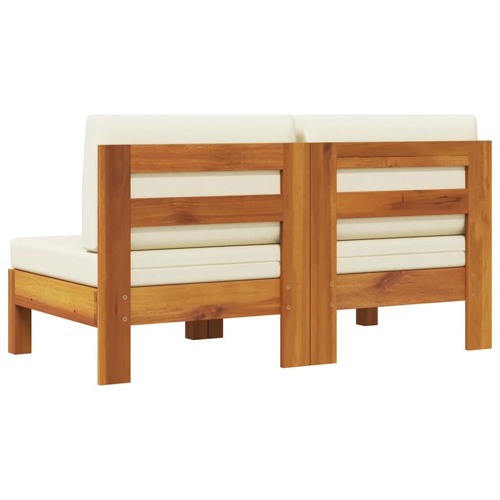 vidaXL Mittelsofas 2 Stk. mit Cremeweißen Kissen Massivholz Akazie