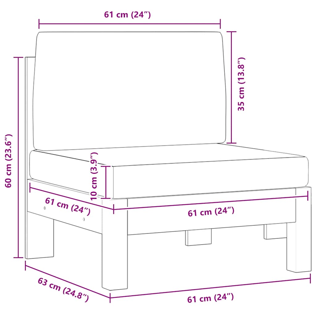 vidaXL Mittelsofas 2 Stk. mit Cremeweißen Kissen Massivholz Akazie