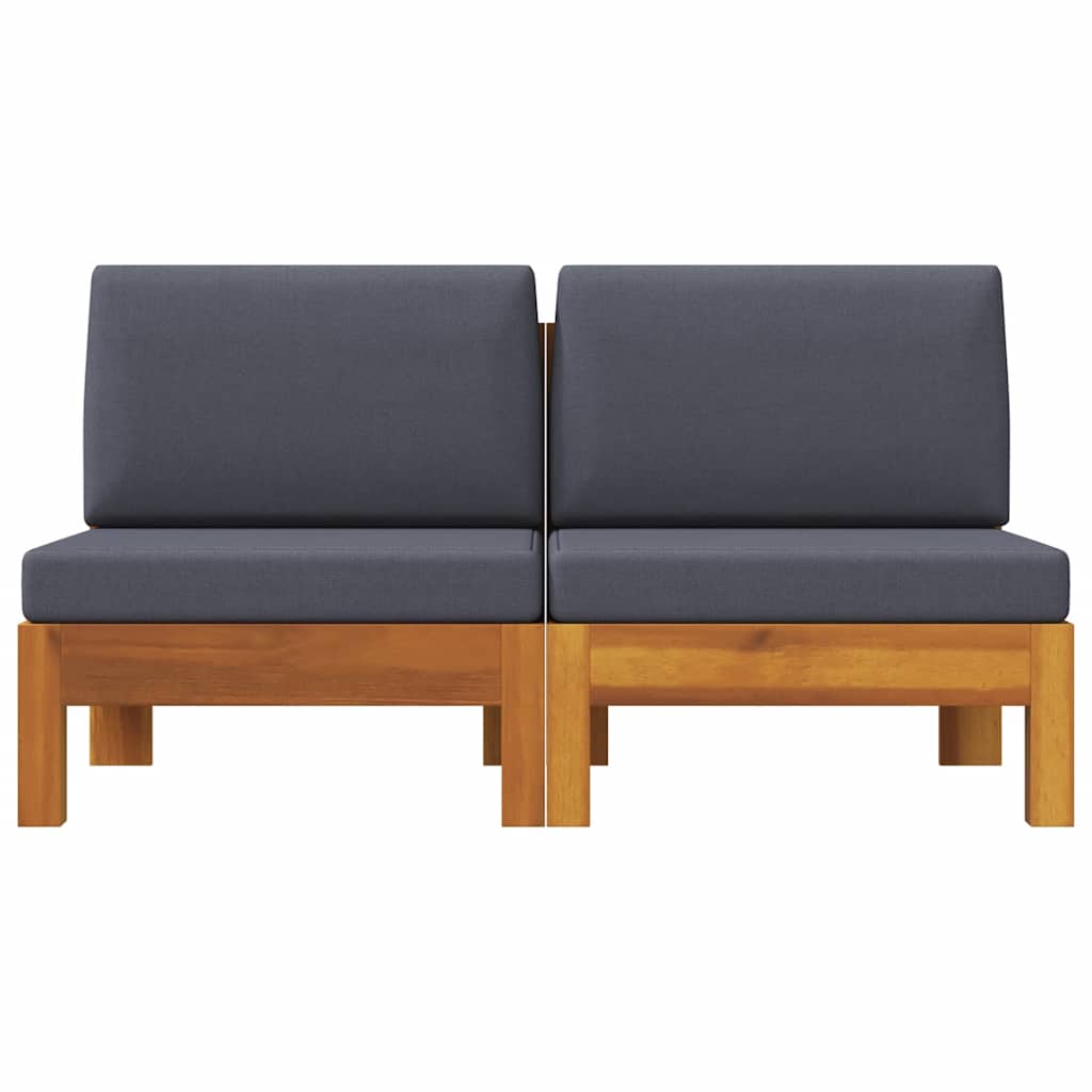 vidaXL Mittelsofas 2 Stk. mit Dunkelgrauen Kissen Massivholz Akazie