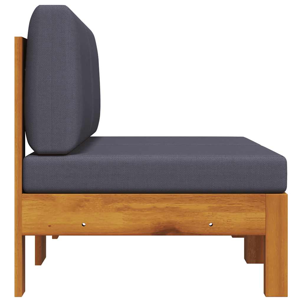 vidaXL Mittelsofas 2 Stk. mit Dunkelgrauen Kissen Massivholz Akazie