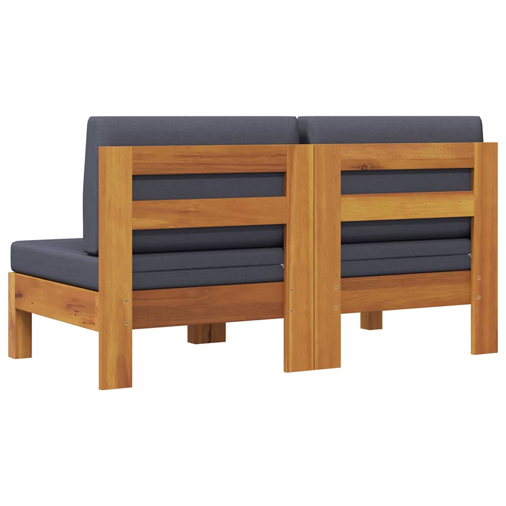 vidaXL Mittelsofas 2 Stk. mit Dunkelgrauen Kissen Massivholz Akazie