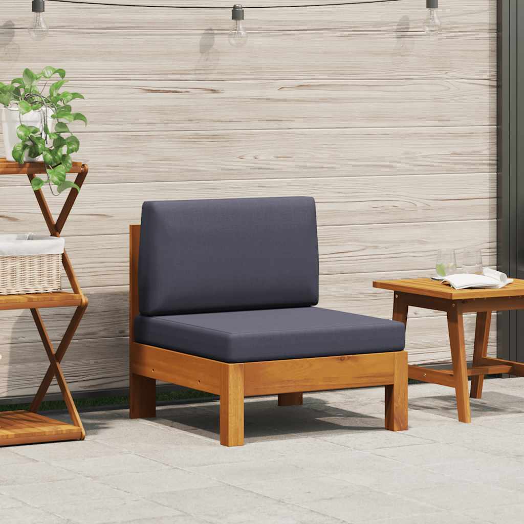 vidaXL Mittelsofa mit Dunkelgrauen Kissen Massivholz Akazie