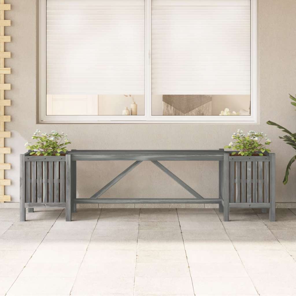 vidaXL Gartenbank mit 2 Pflanzkübeln 150 cm Massivholz Akazie Grau