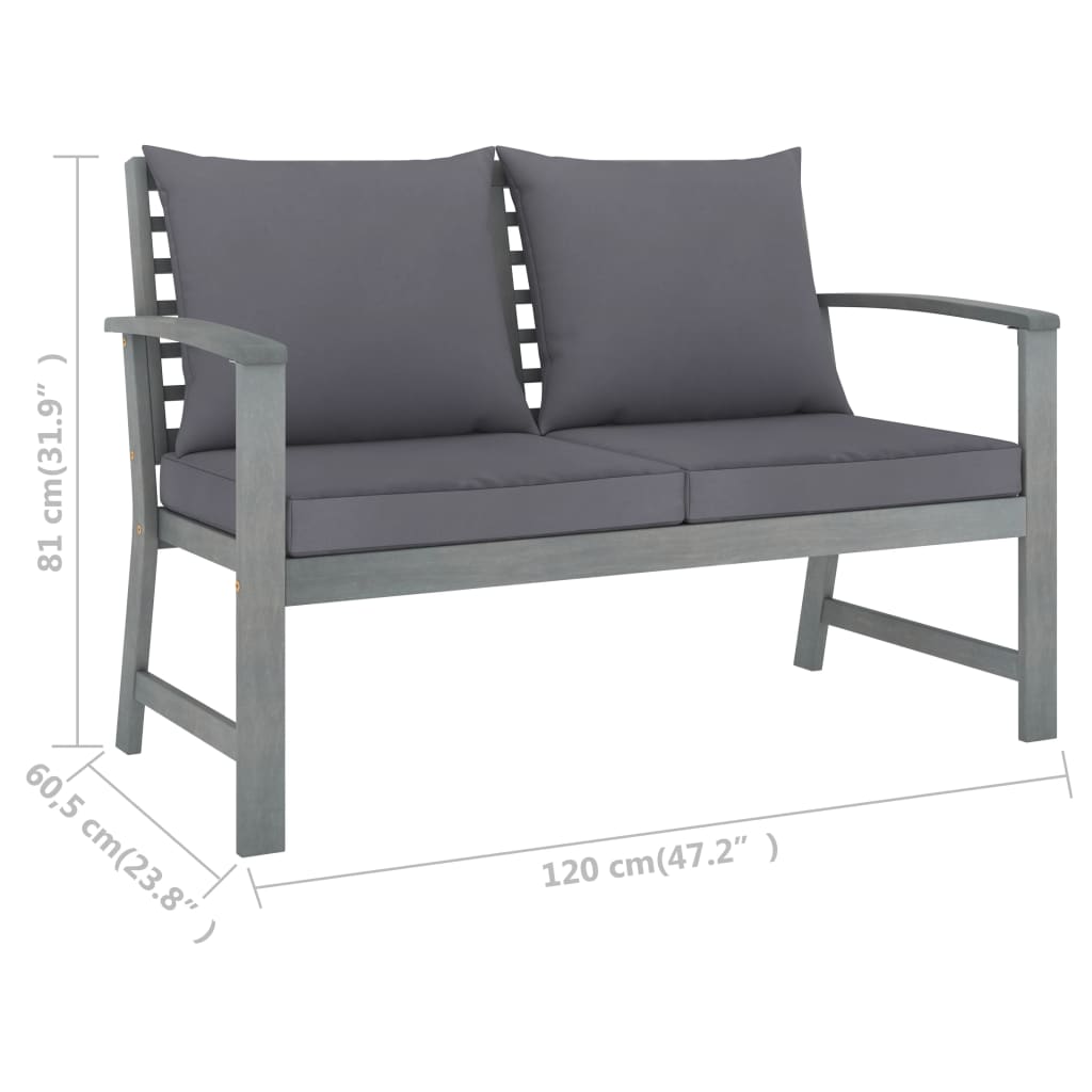 vidaXL Gartenbank 120 cm mit Dunkelgrauen Kissen Massivholz Akazie