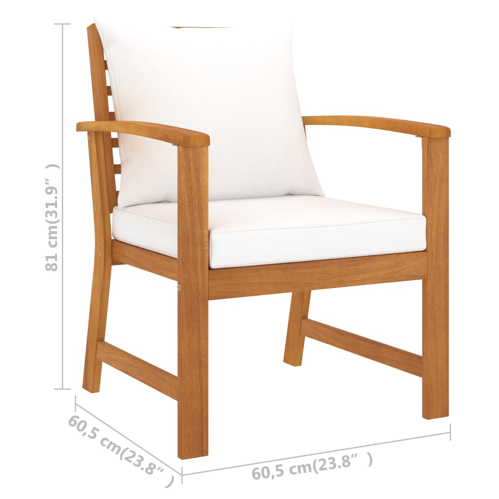 vidaXL Gartenstühle 2 Stk. mit Creme-Kissen Akazie Massivholz