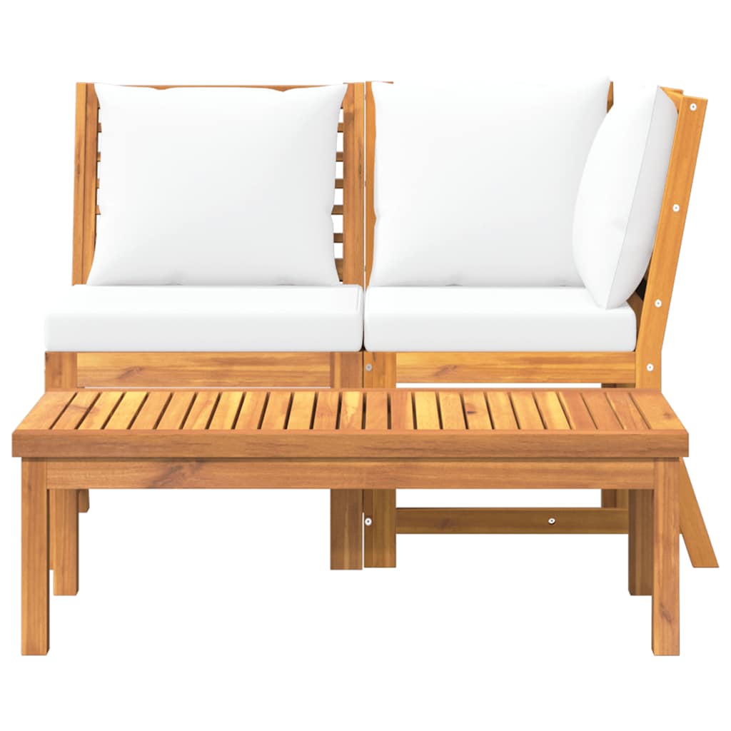 vidaXL 3-tlg. Garten-Lounge-Set mit Creme Kissen Akazie Massivholz