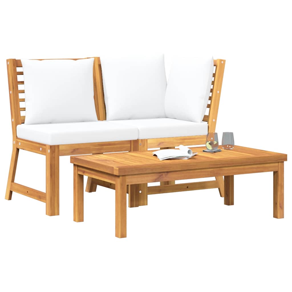 vidaXL 3-tlg. Garten-Lounge-Set mit Creme Kissen Akazie Massivholz