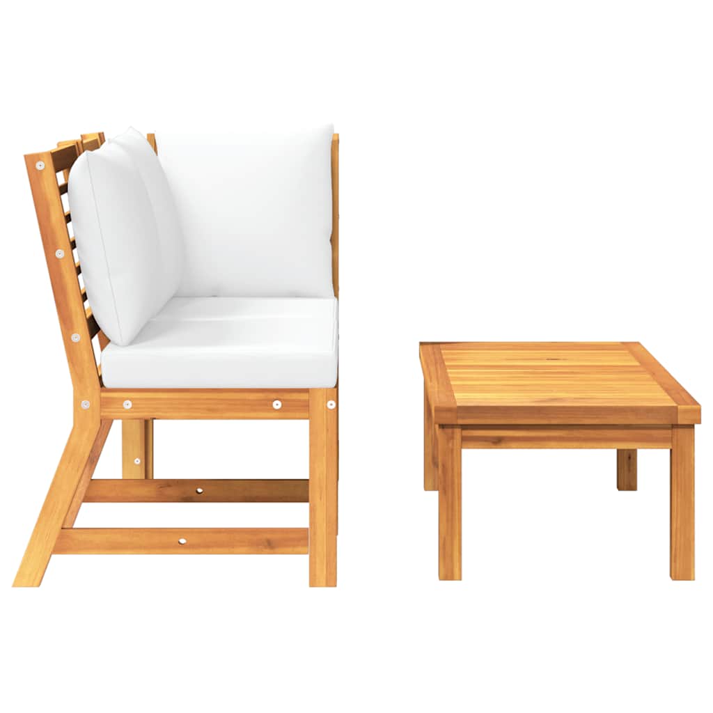 vidaXL 3-tlg. Garten-Lounge-Set mit Creme Kissen Akazie Massivholz