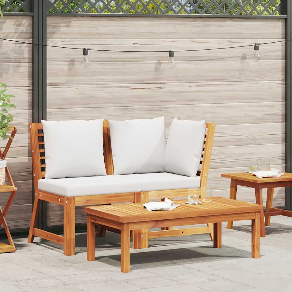 vidaXL 3-tlg. Garten-Lounge-Set mit Creme Kissen Akazie Massivholz